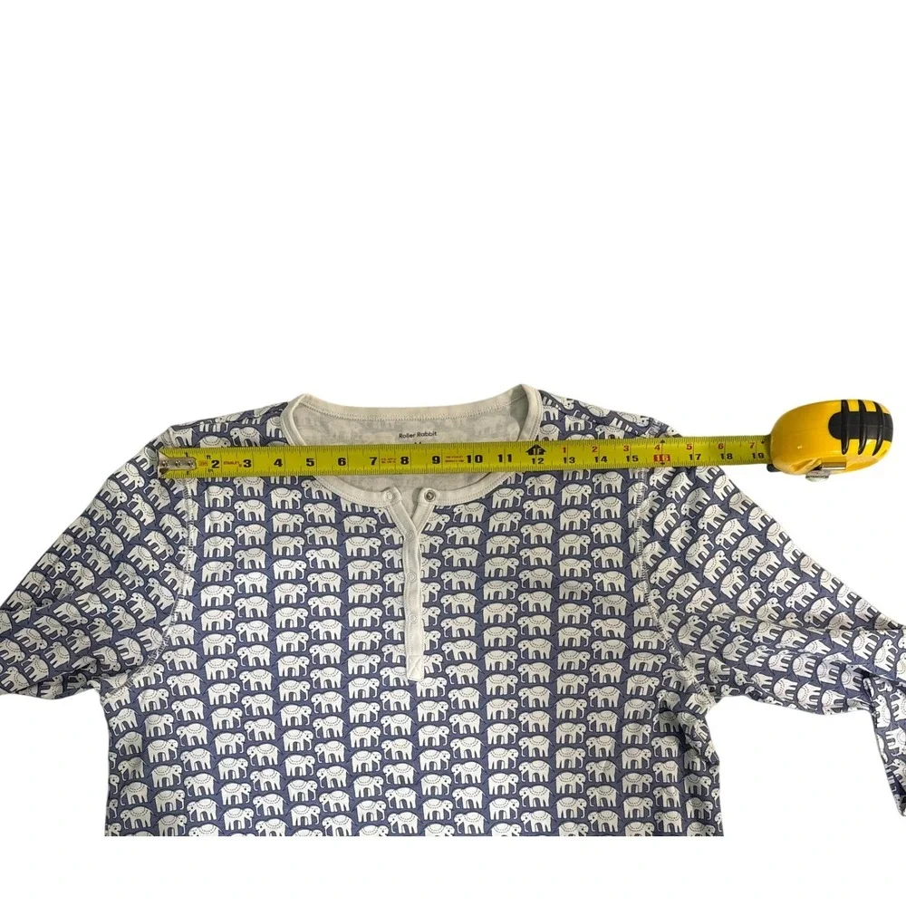 Roller Rabbit Hathi Elephant Print Pima Cotton Henley Pajama Top Navy White M